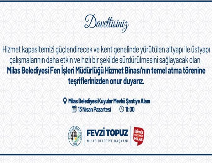FEN İŞLERİ MÜDÜRLÜĞÜ BİNASI İÇİN TEMEL ATMA TÖRENİ GERÇEKLEŞTİRİLECEK